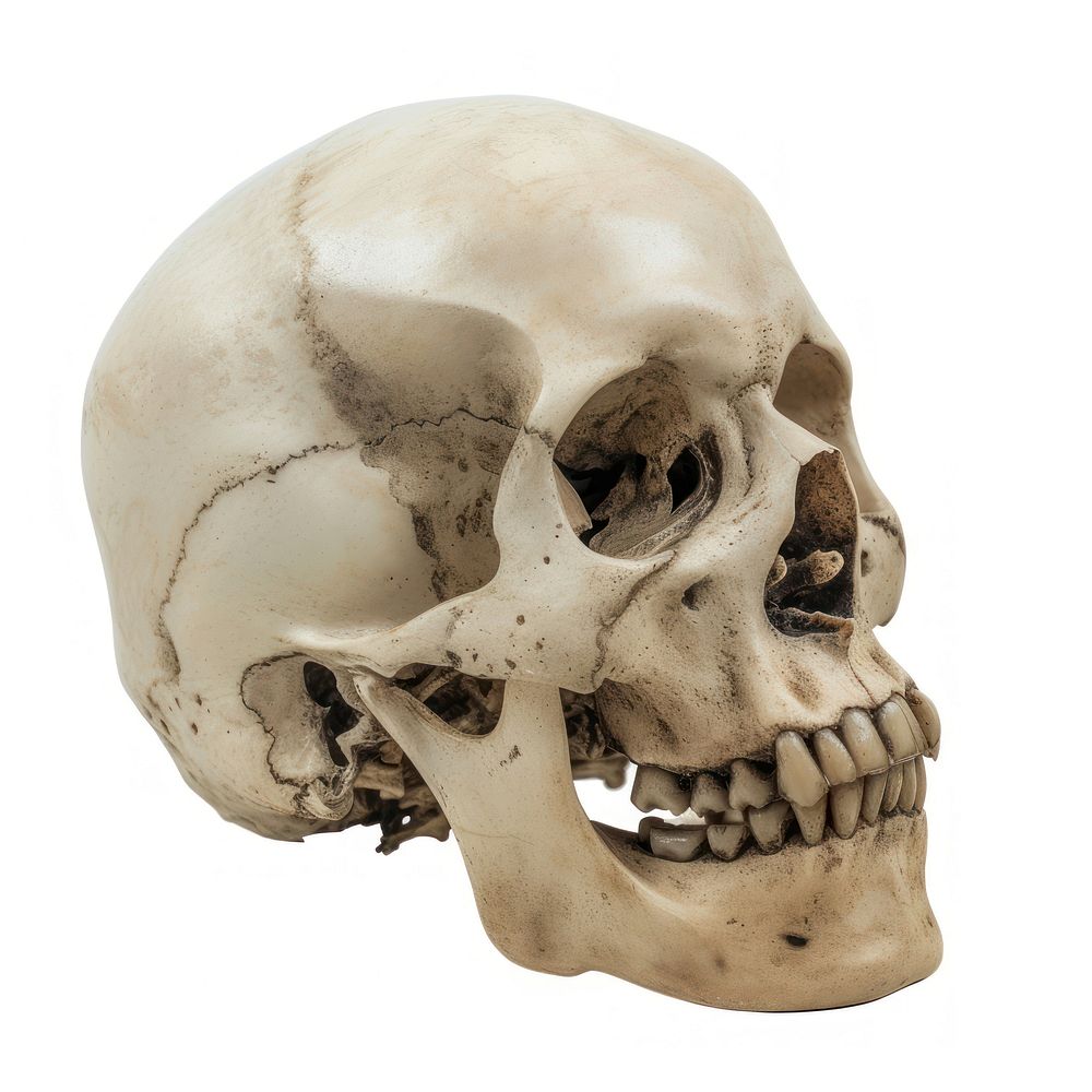 Skull white background anthropology sculpture.