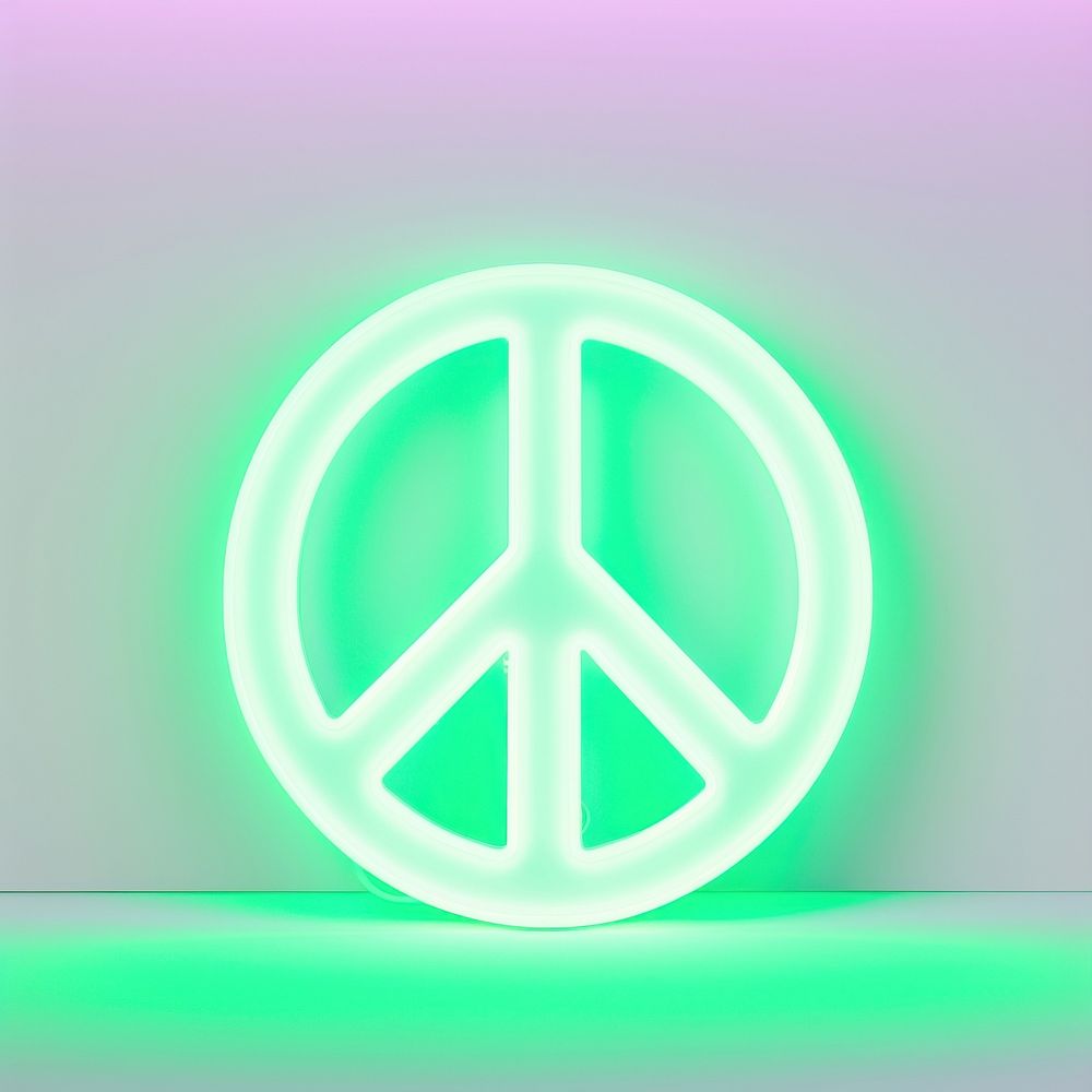 Green pastel neon Peace Sign light green sign.