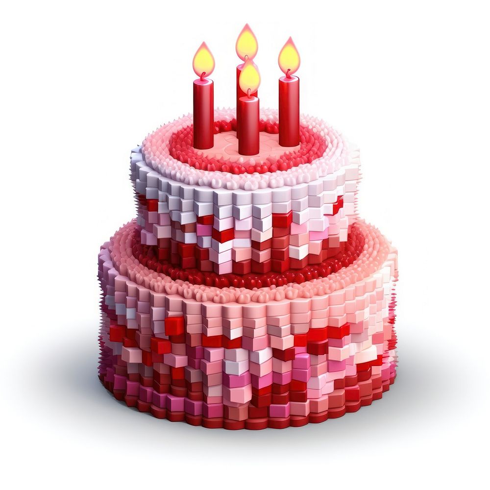 3D pixel art birthday cak dessert candle cake.