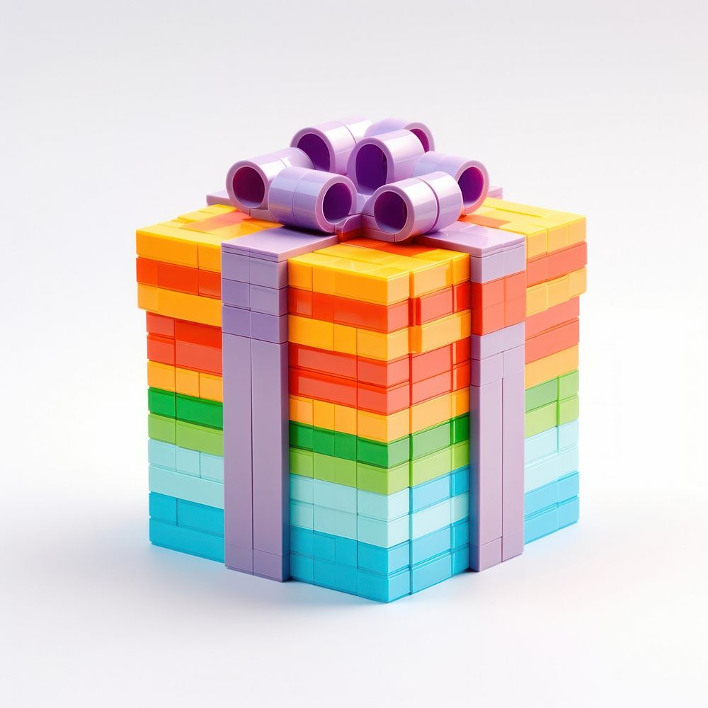 Gift box bricks toy white background celebration anniversary.