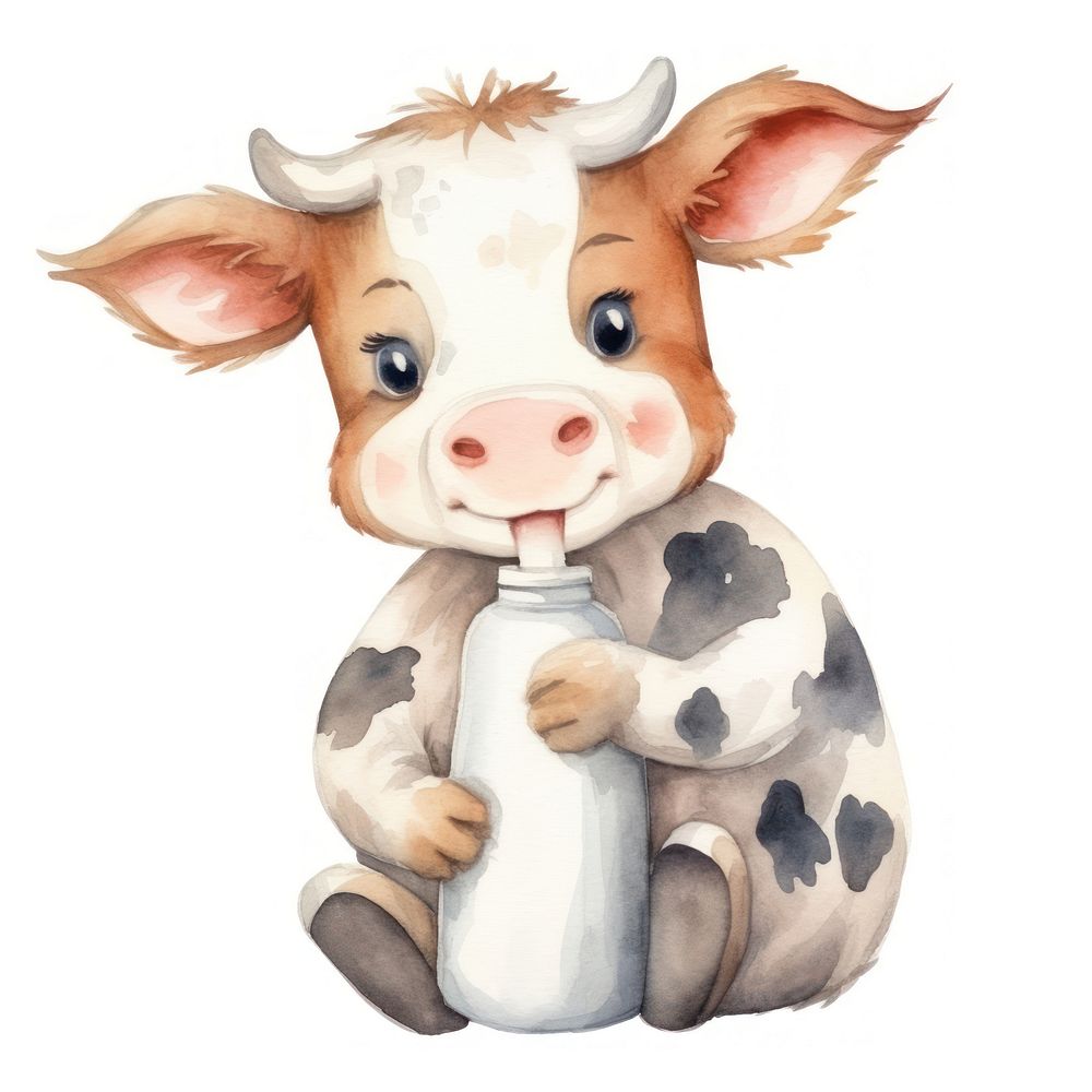 Cow hugging milk bottle animal livestock cartoon.