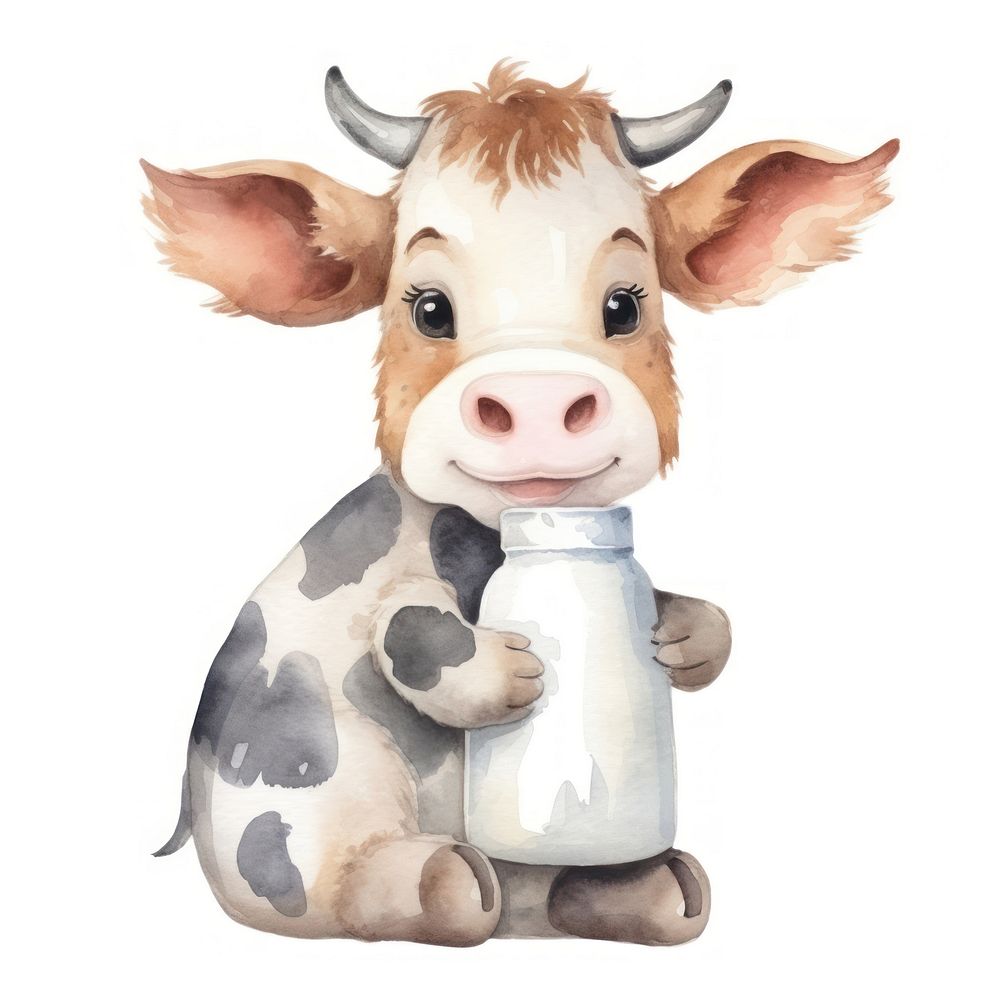 Cow hugging milk bottle animal livestock cartoon.