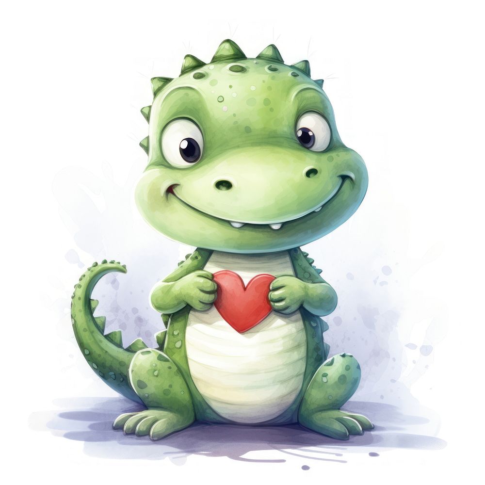Crocodile hugging heart animal reptile cartoon.