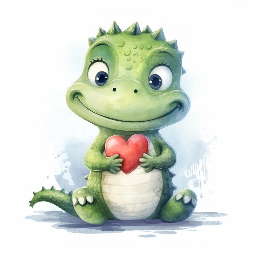 Crocodile hugging heart animal cartoon cute.