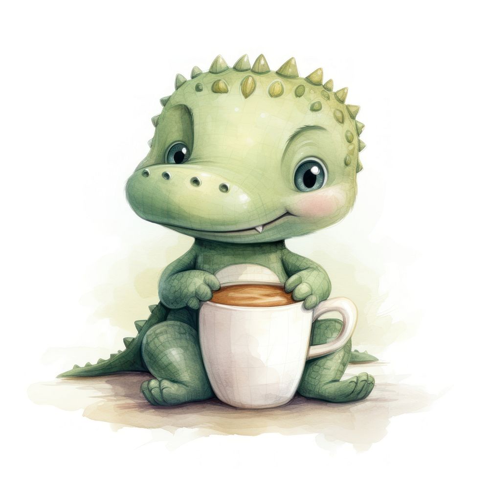 Crocodile hugging coffee cup cartoon cute mug.