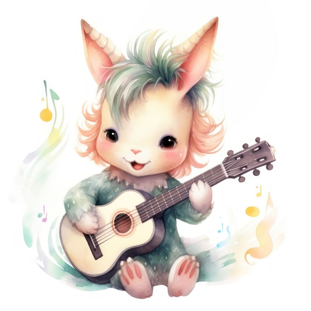 Unicorn playing guitar cartoon cute baby.