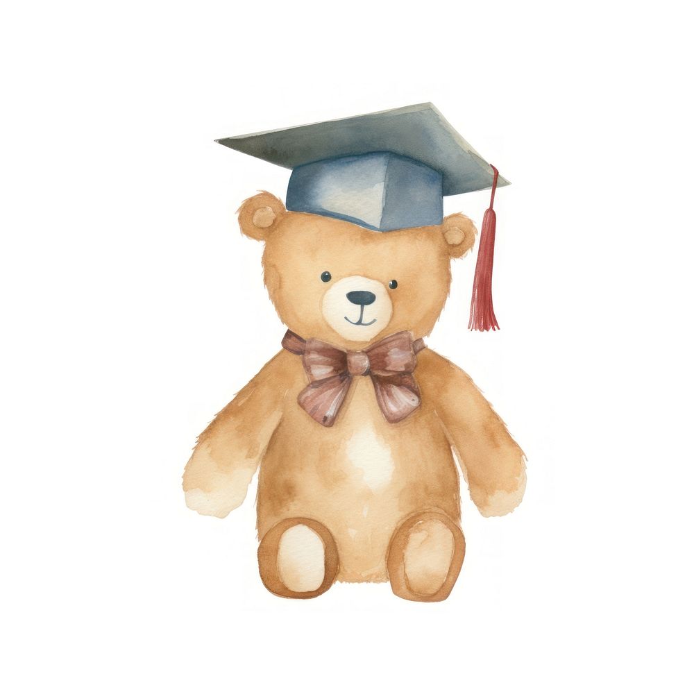 Teddy bear graduation toy white background.