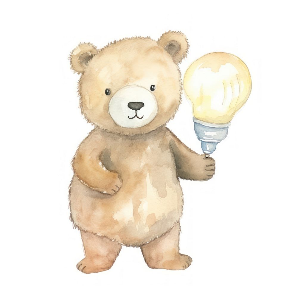 Teddy bear lightbulb toy white background.