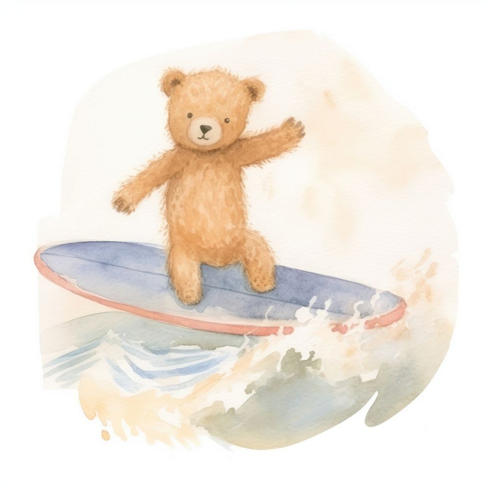 Teddy bear surfing painting water.