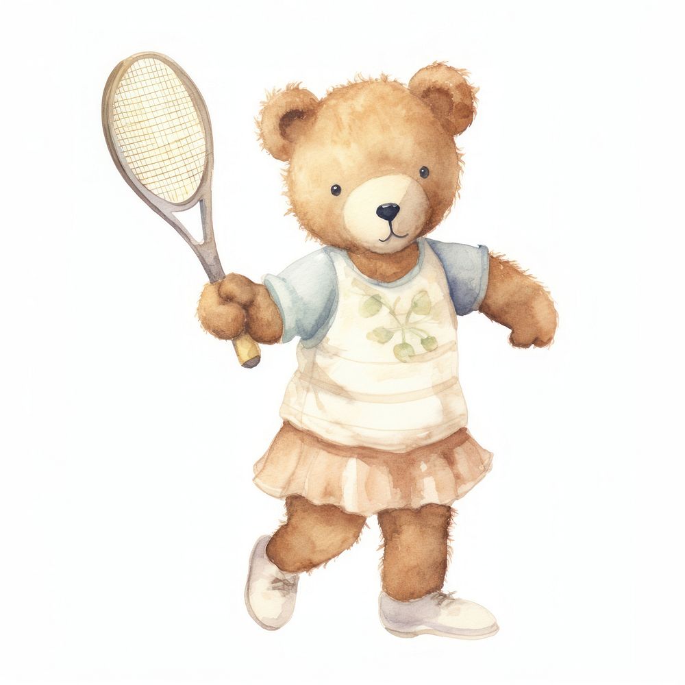 Teddy bear tennis racket sports.