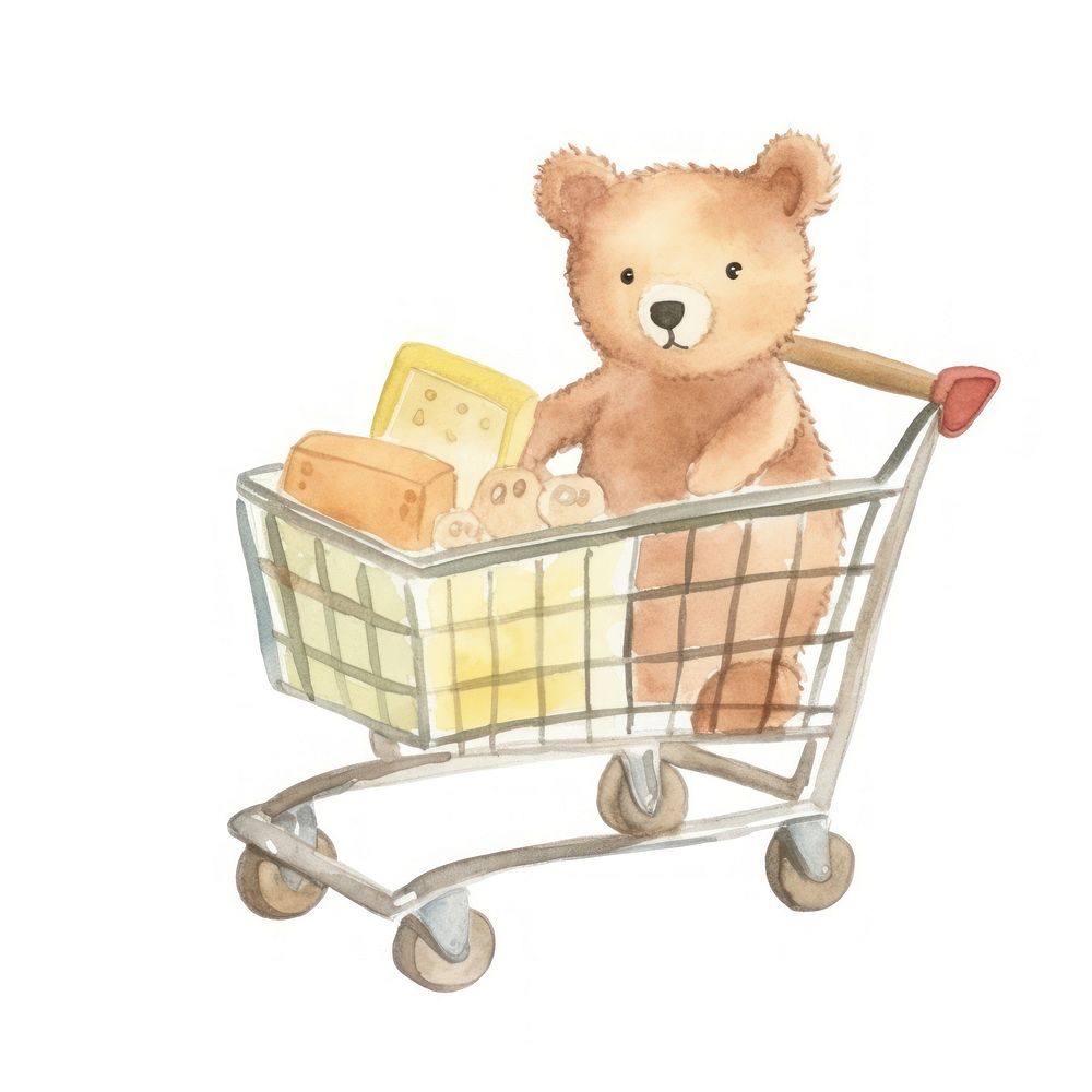 Teddy bear shopping cart cute.