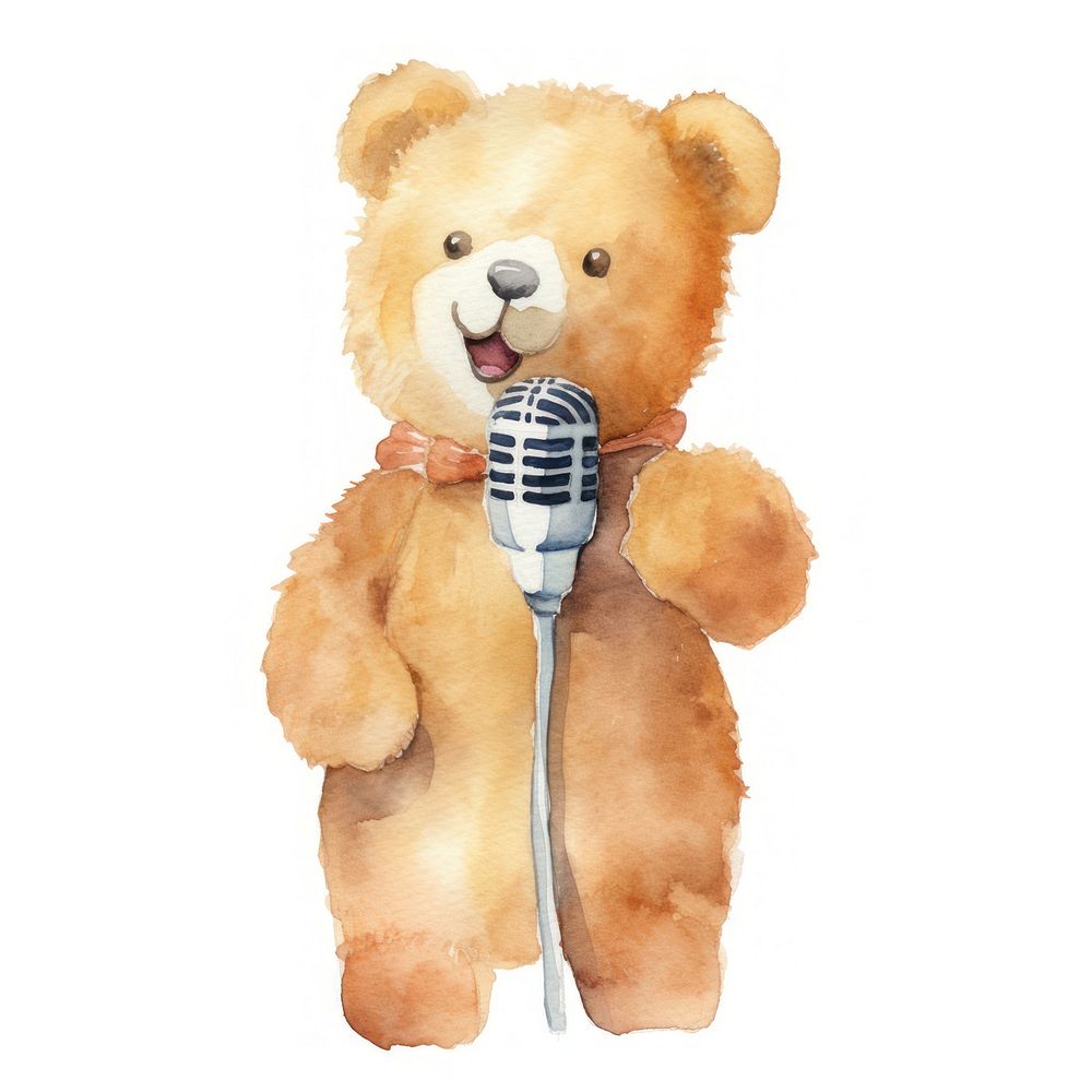 Teddy bear microphone toy white background.