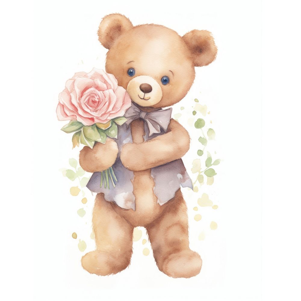 Teddy bear painting rose cute Premium Photo Illustration rawpixel