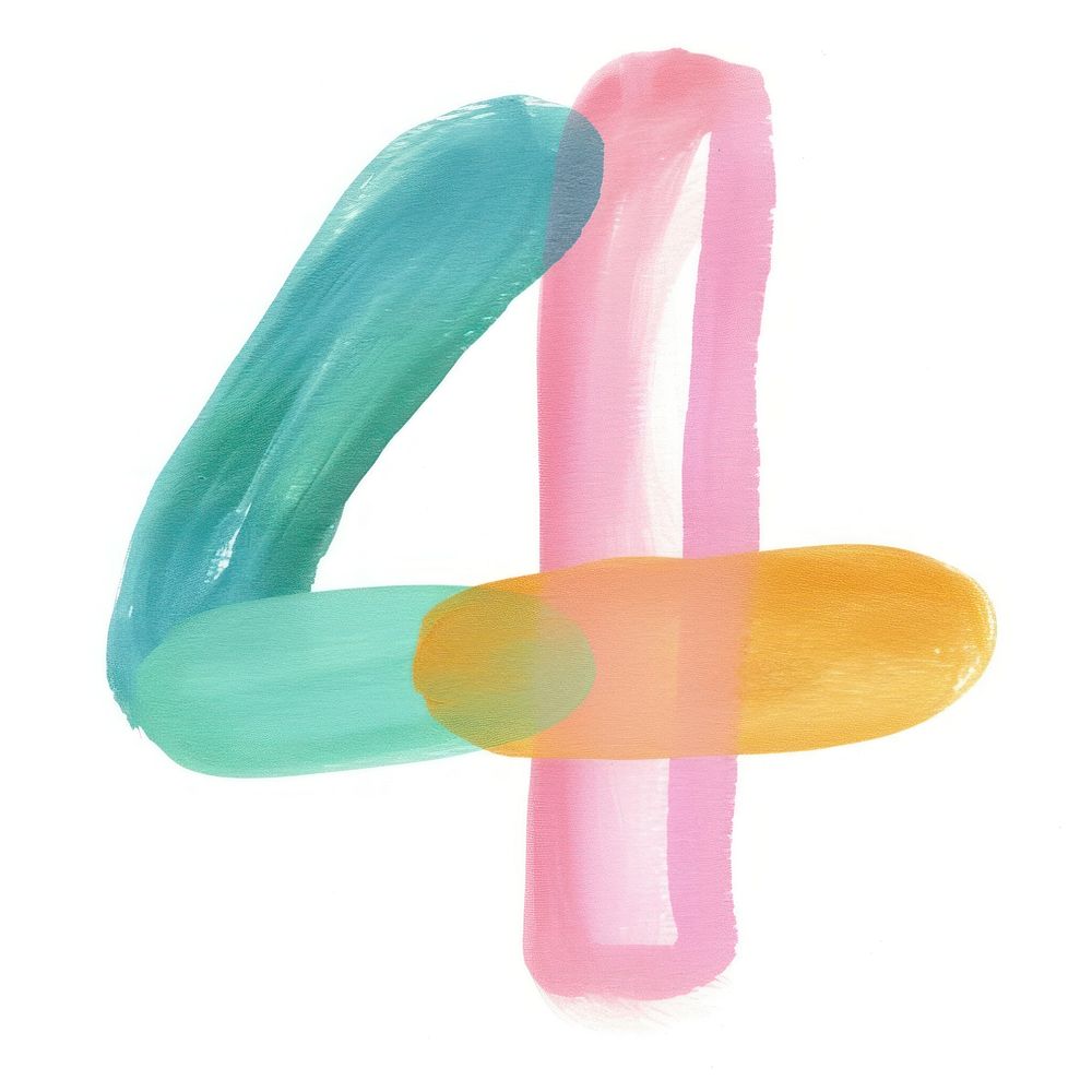 Cute number letter 4 white background yellow pink.