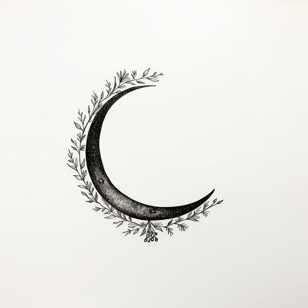 Celestial crescent moon drawing nature calligraphy.