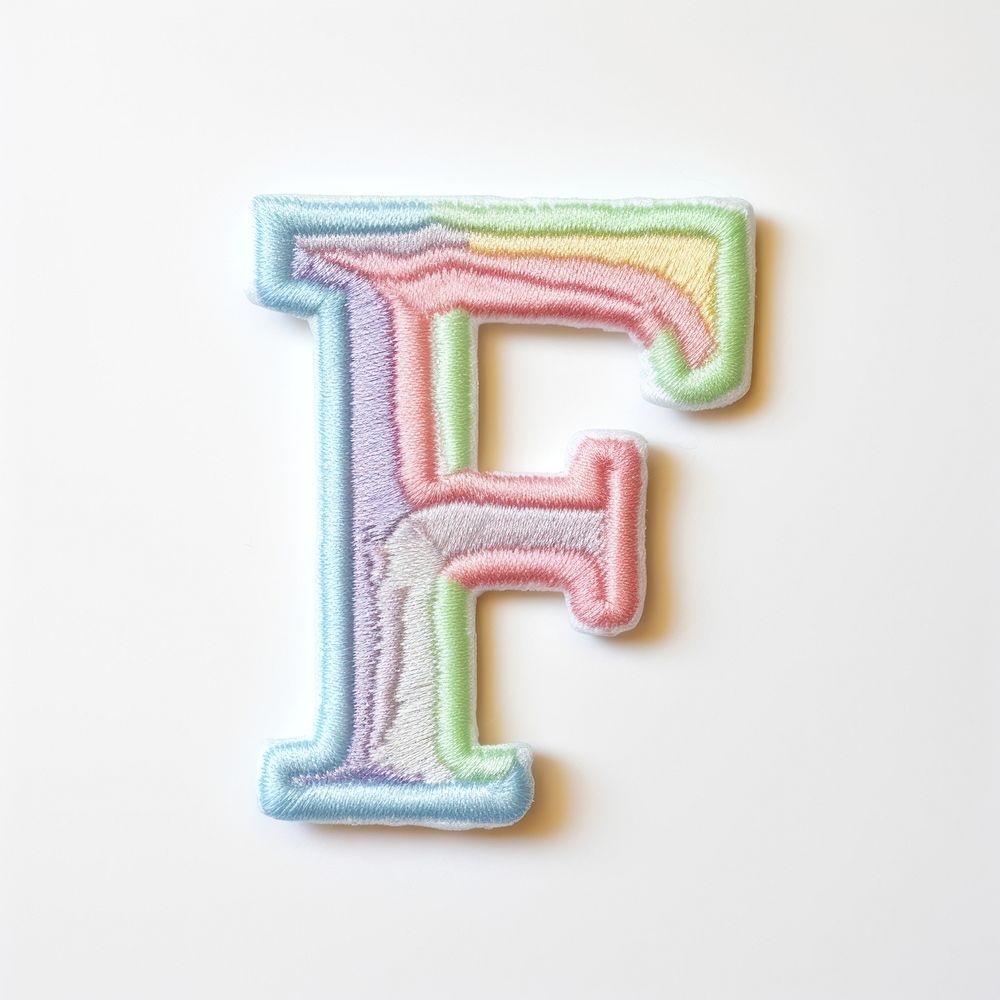 Patch letter F text white background representation.