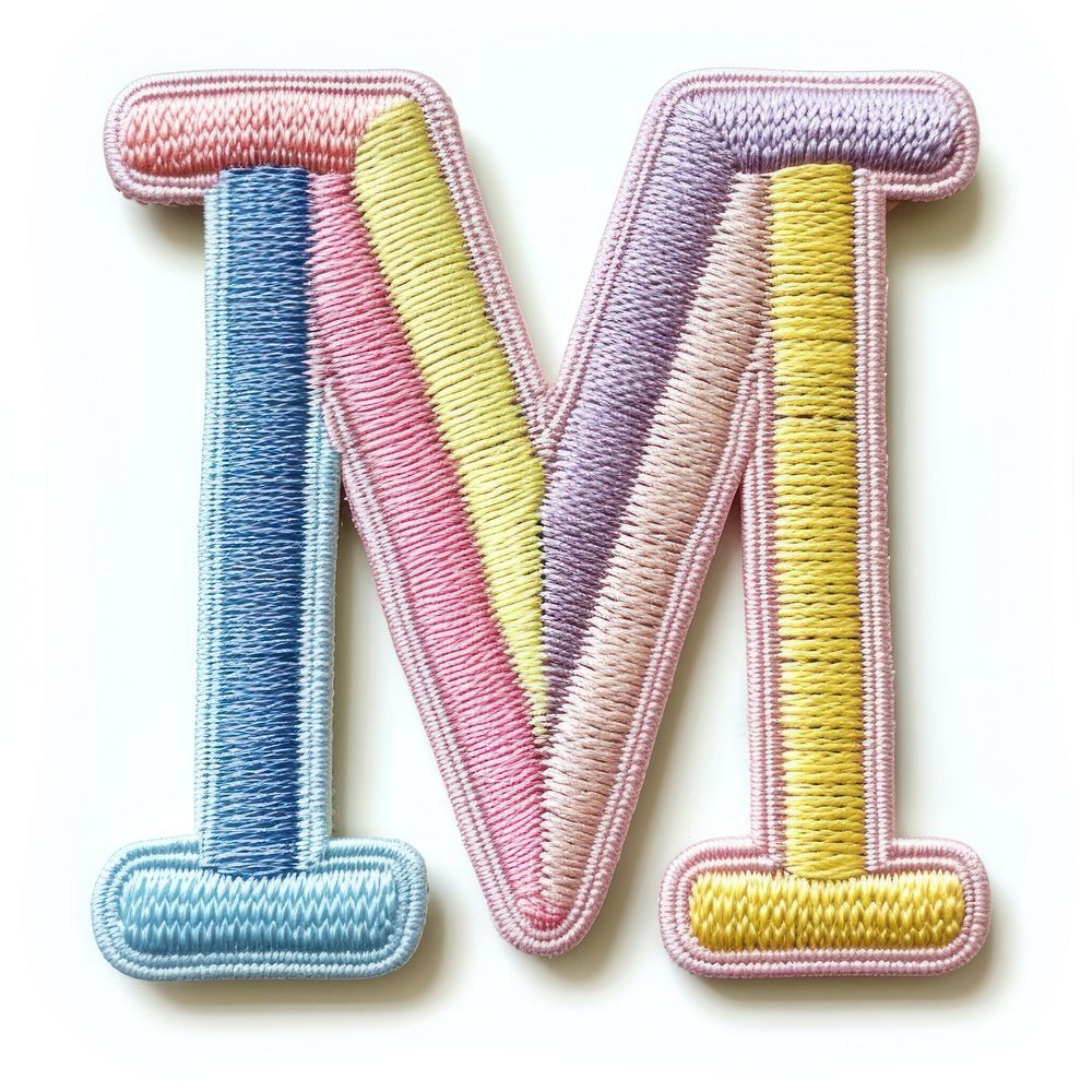 Patch letter M text white background creativity.
