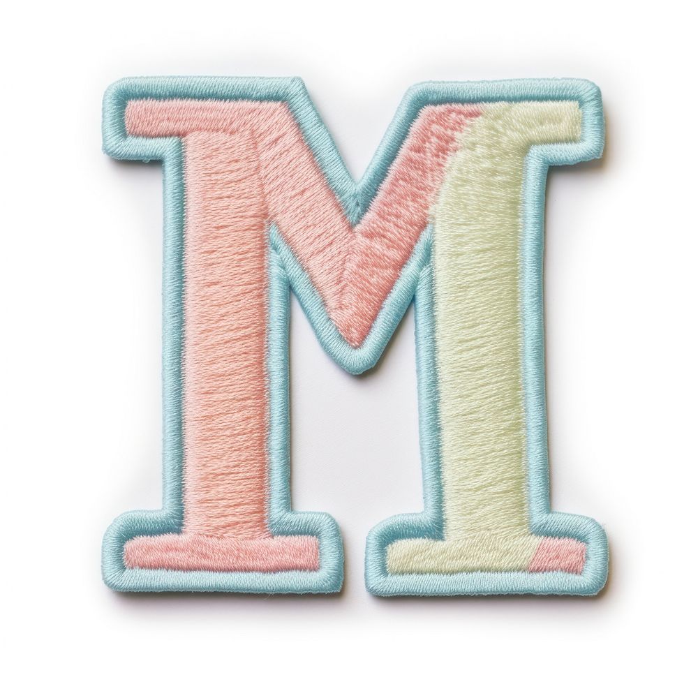 Patch letter M text white background alphabet.
