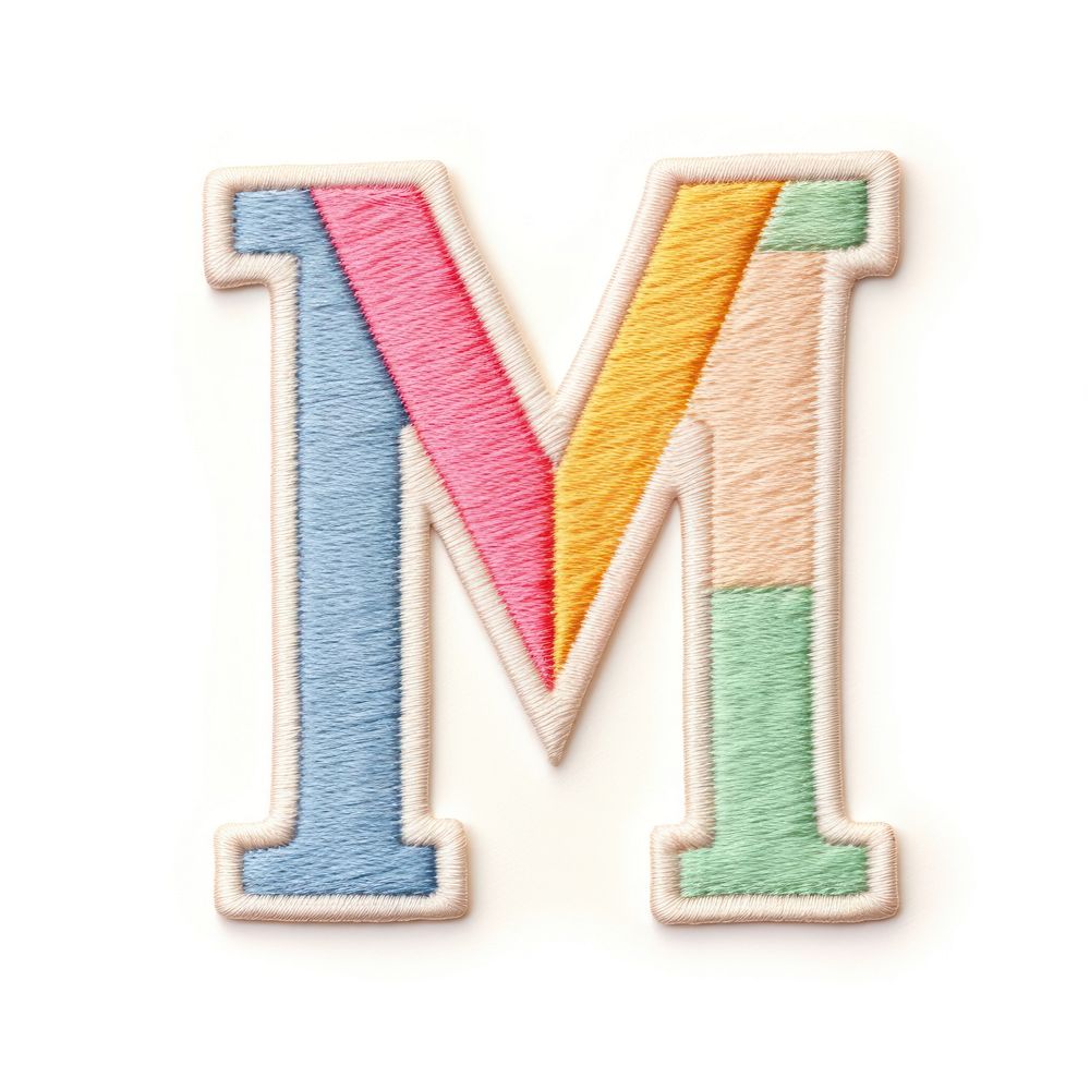 Patch letter M pattern text white background.