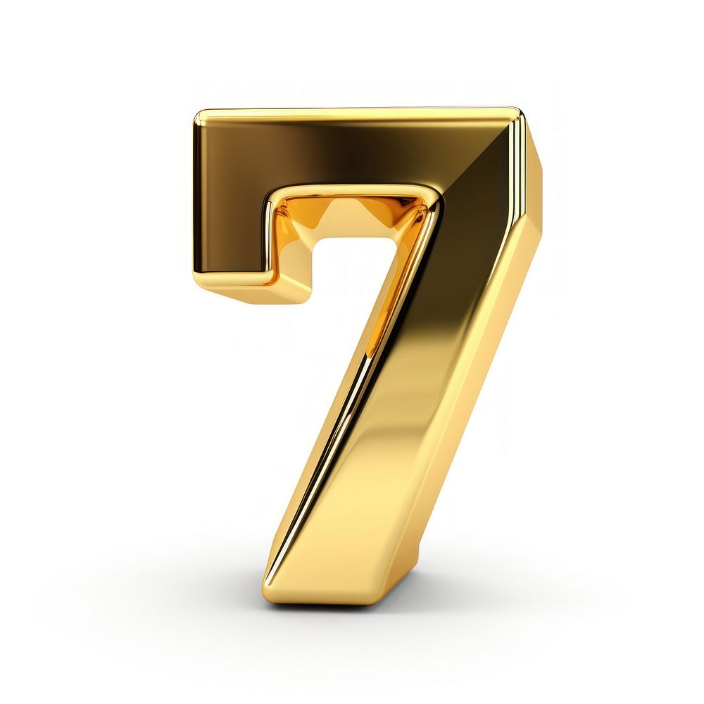 Number 7 shiny gold font white background simplicity.