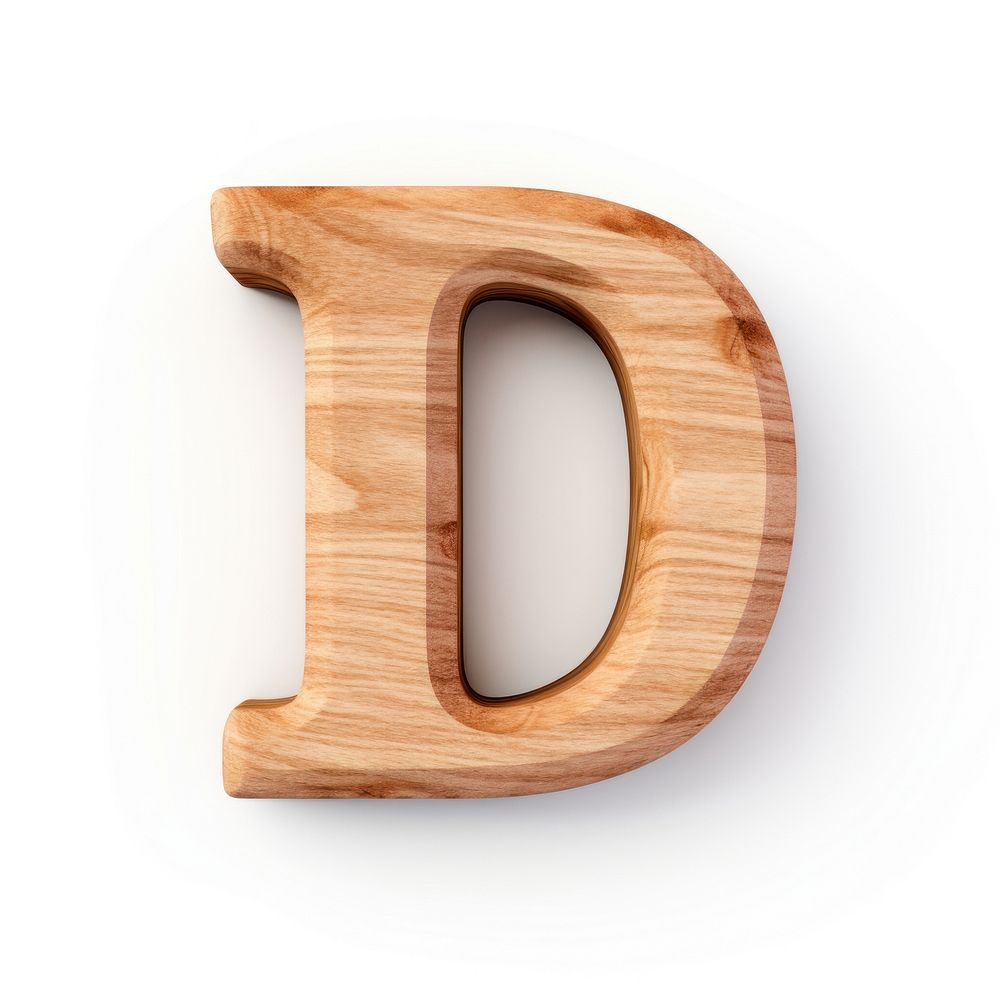 Letter D wood font white background.