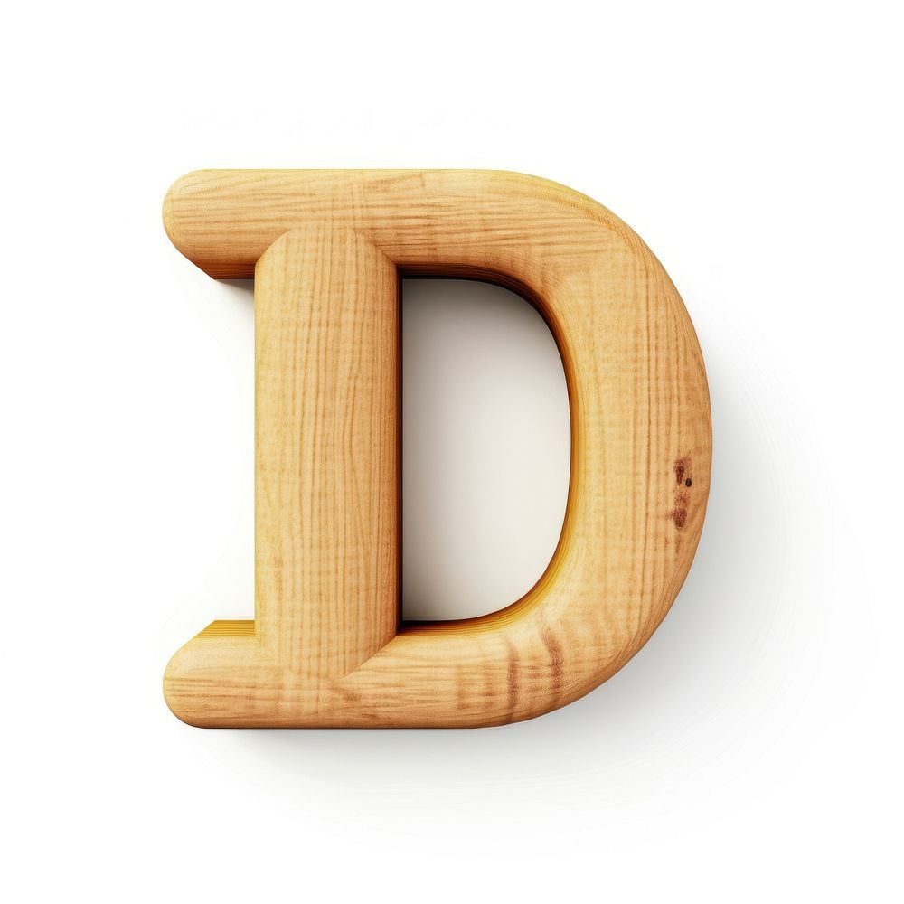 Letter D font wood white background.