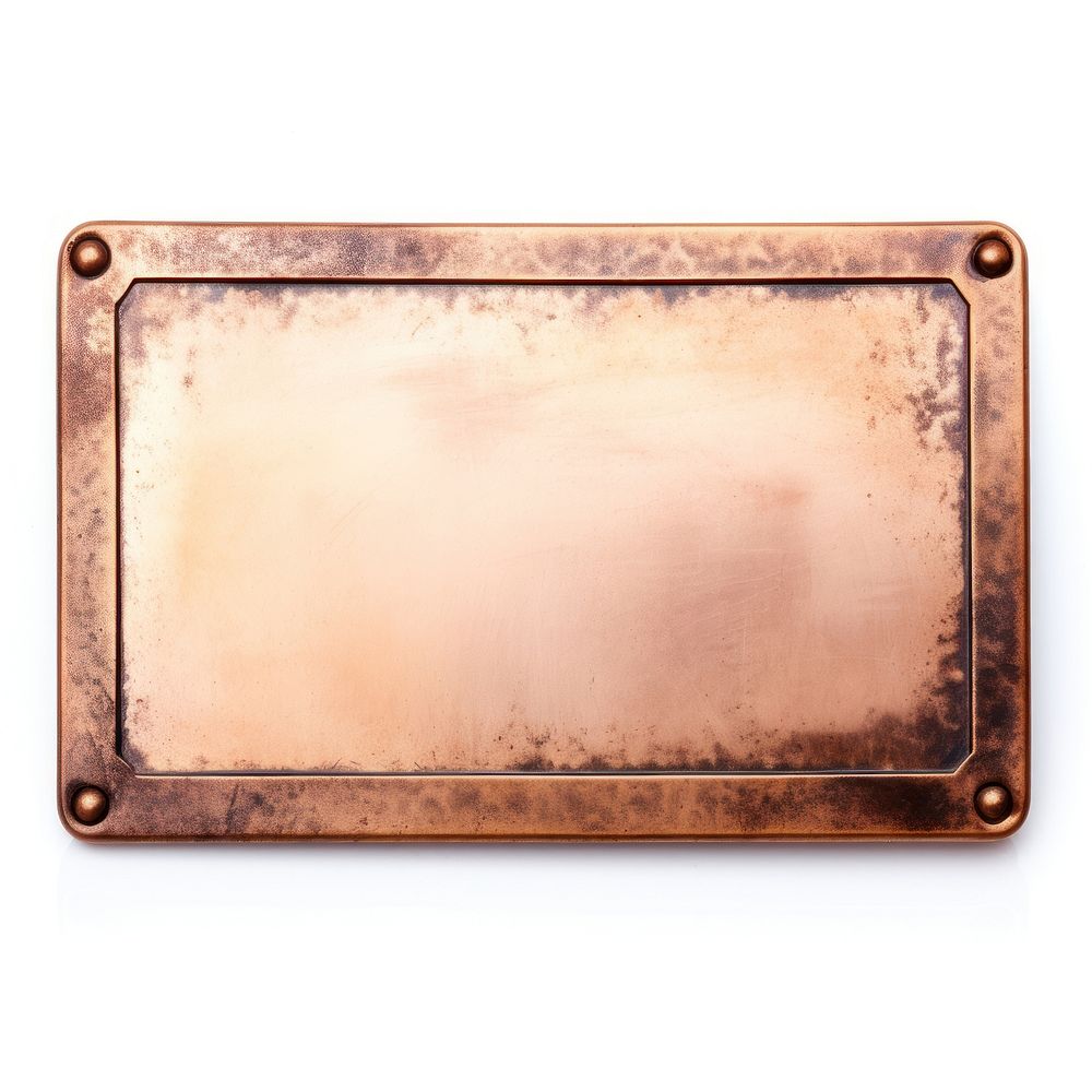 Copper tin frame vintage white background rectangle weathered.