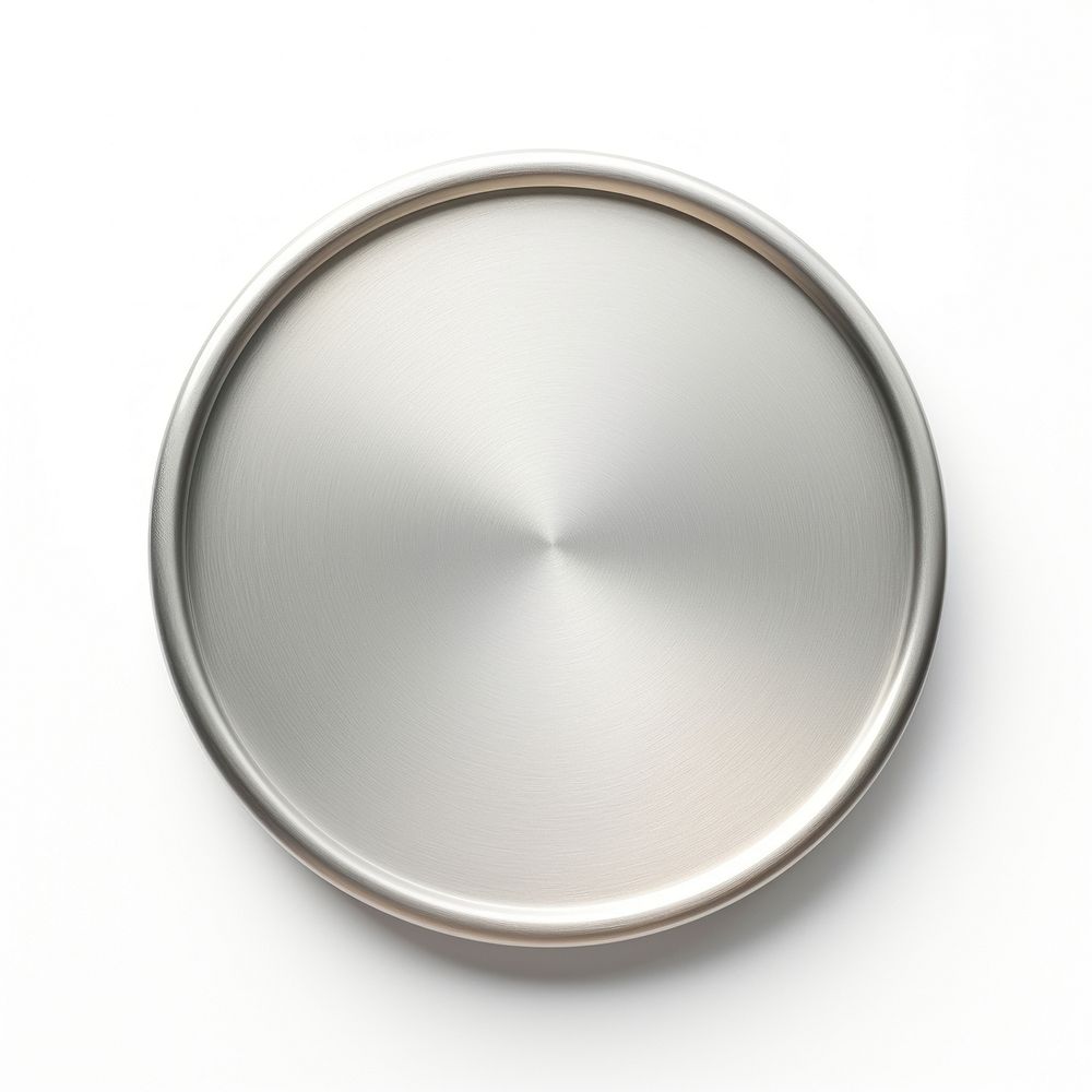 Aluminum circle frame vintage silver steel white background.