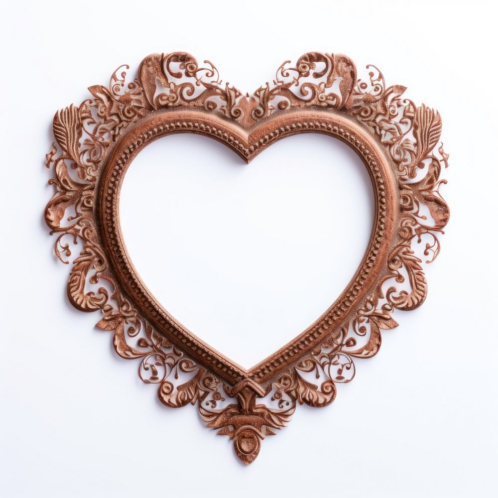 Brown heart frame vintage jewelry locket white background.