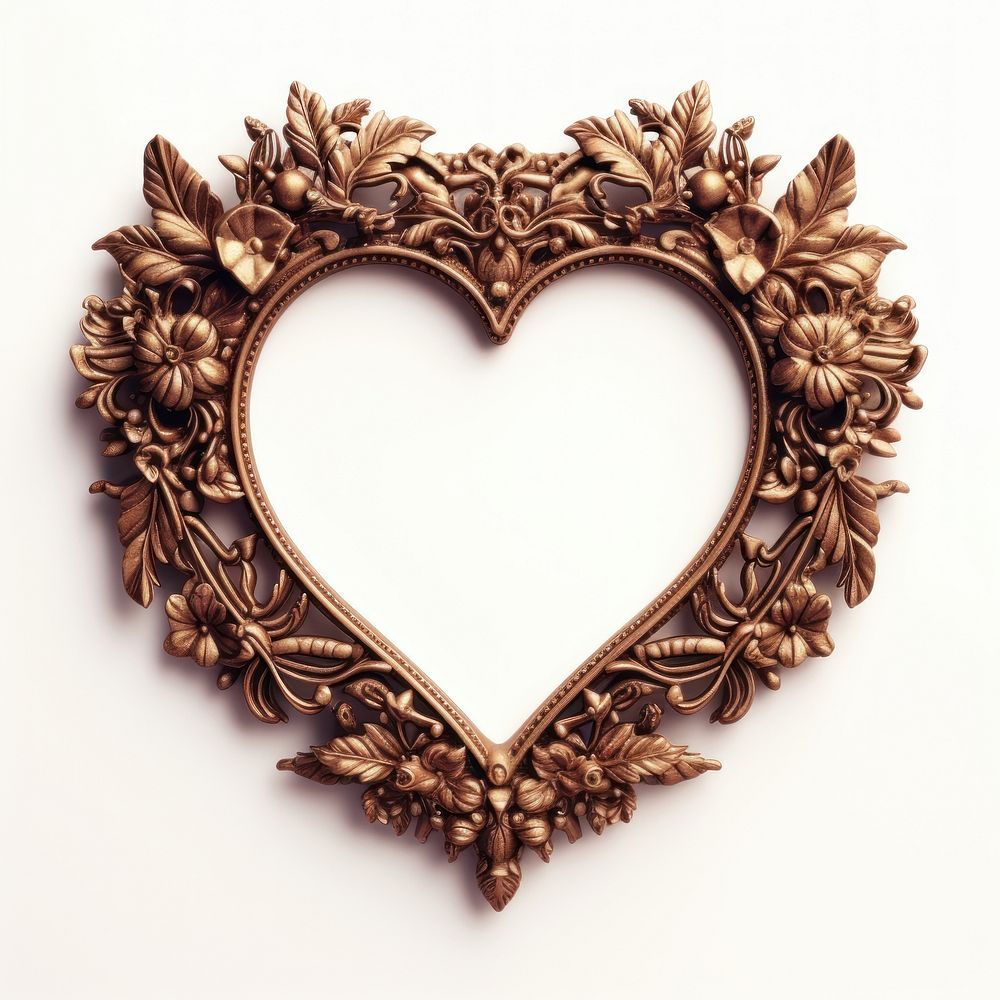 Brown heart frame vintage jewelry white background accessories.
