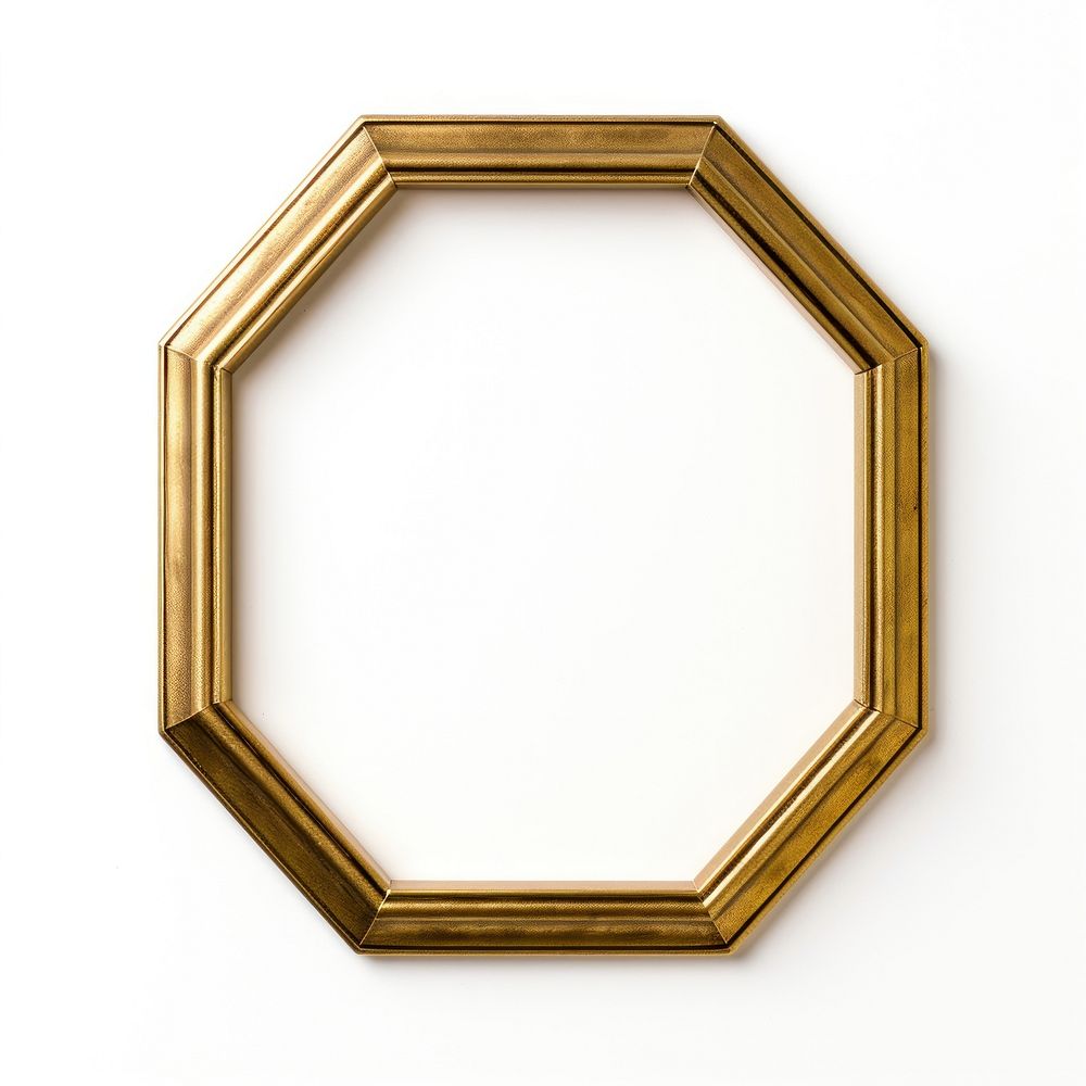 Gold hexagon frame vintage jewelry photo white background.