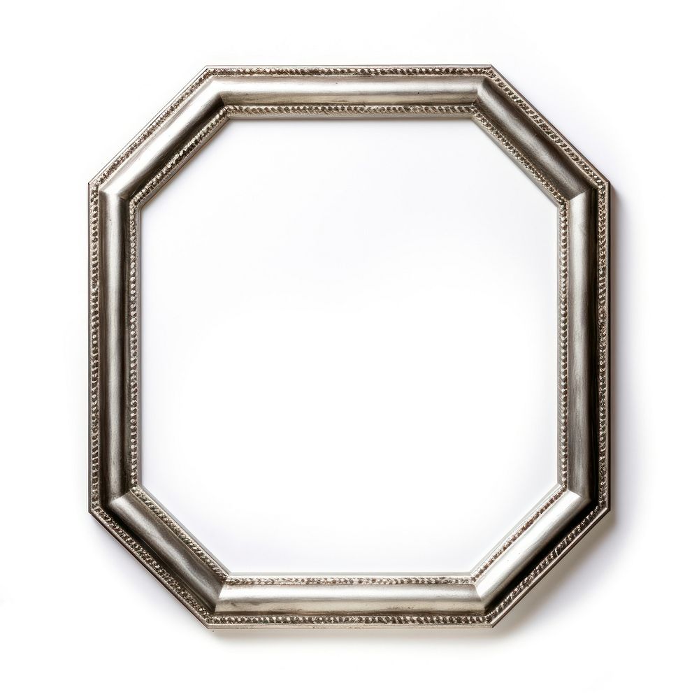 Silver hexagon frame vintage jewelry photo white background.