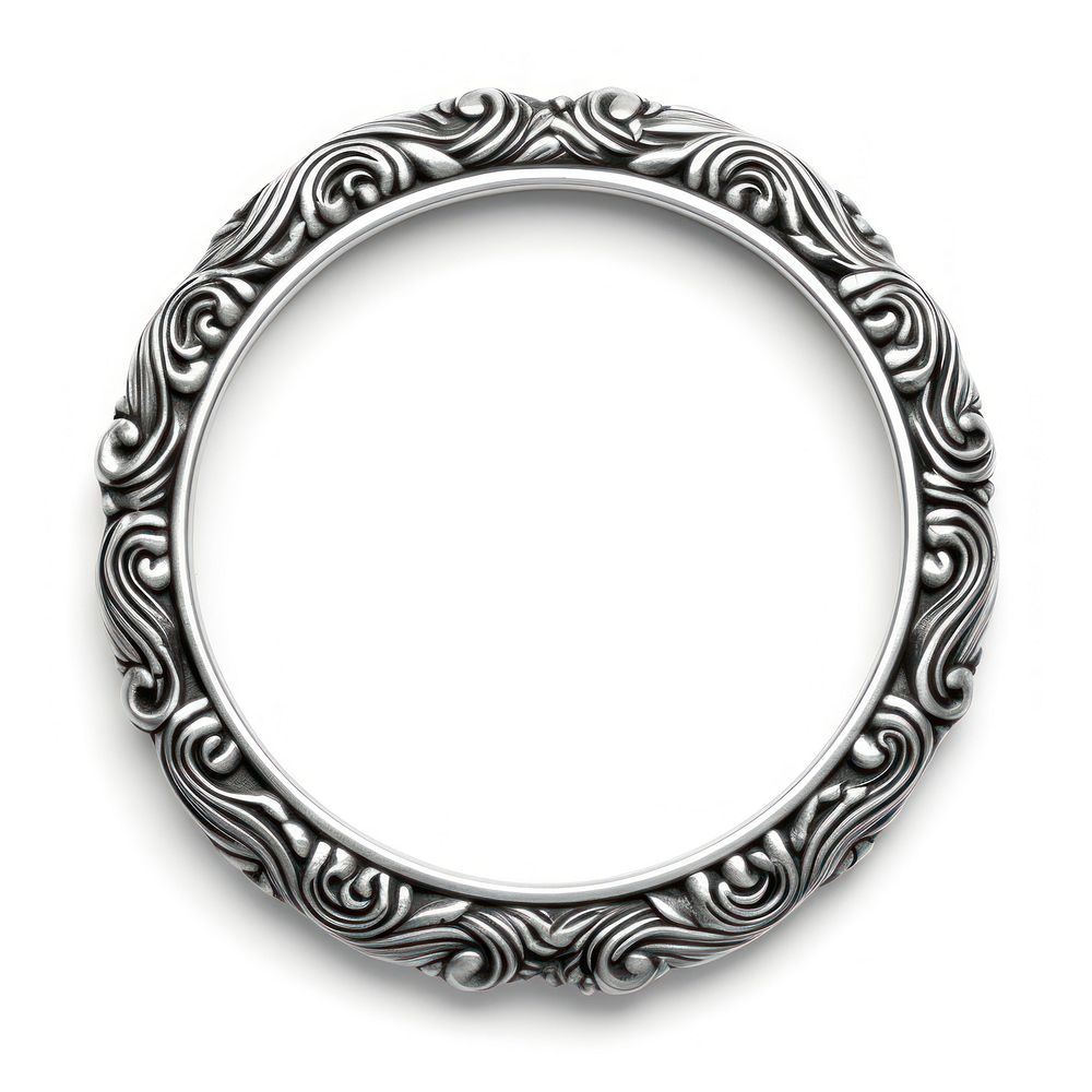 Vintage ornament circle frame jewelry silver white background.
