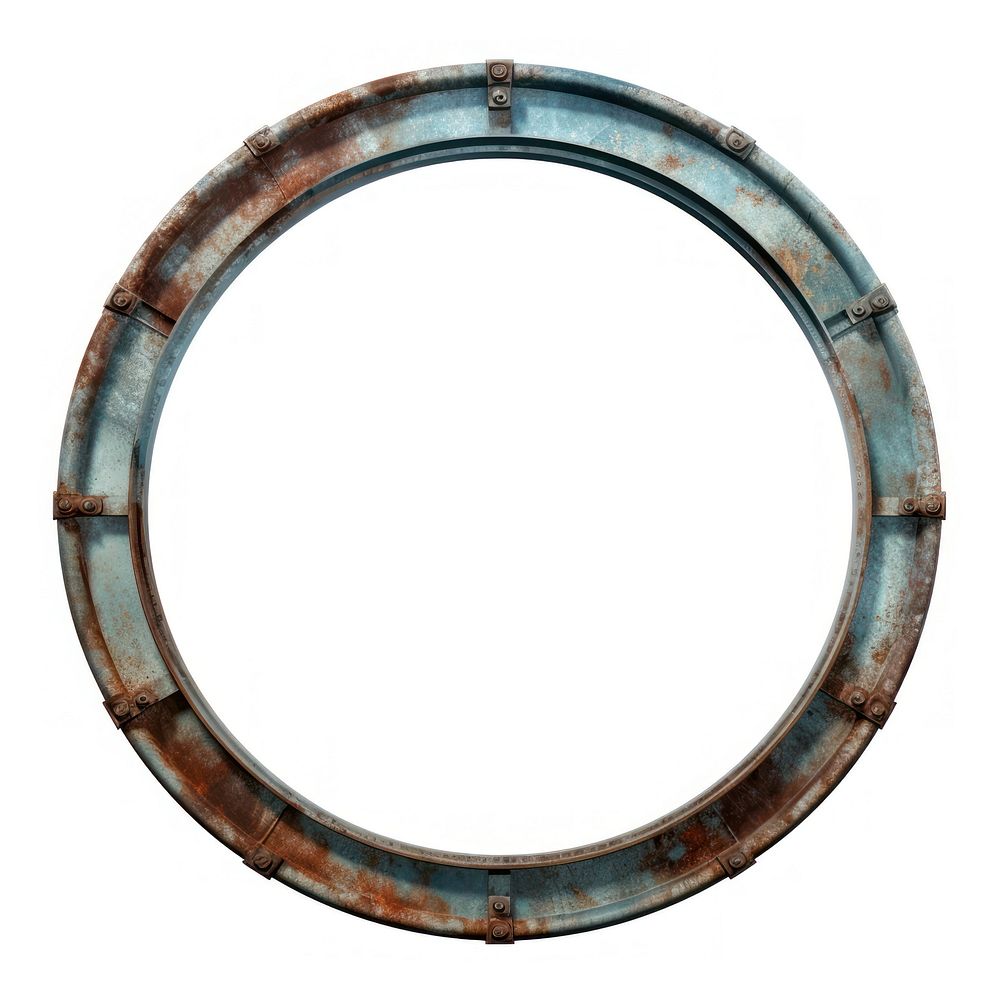 Steel circle frame vintage porthole jewelry white background.