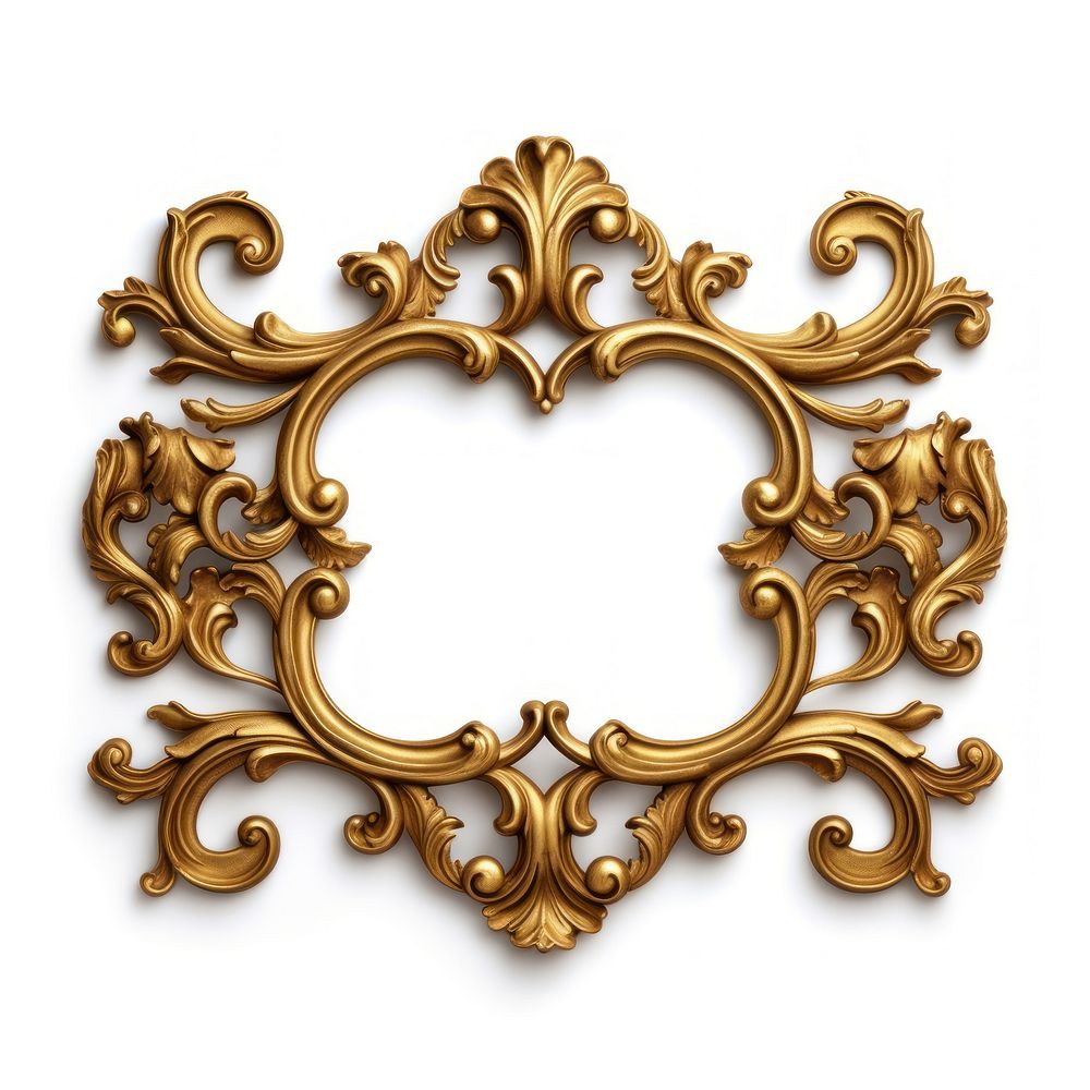 Rococo frame vintage jewelry gold white background.