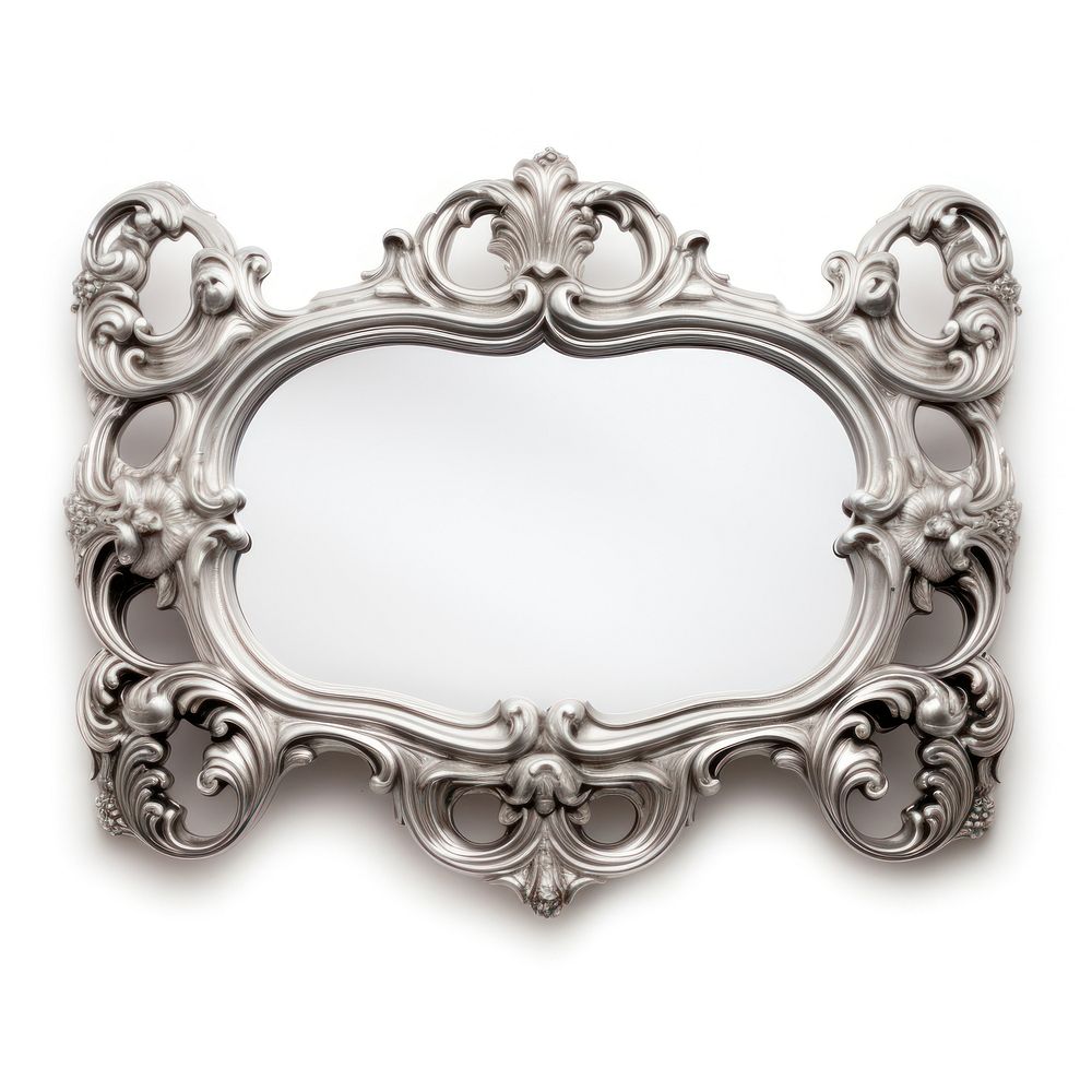 Rococo rectangle frame vintage silver white background architecture.