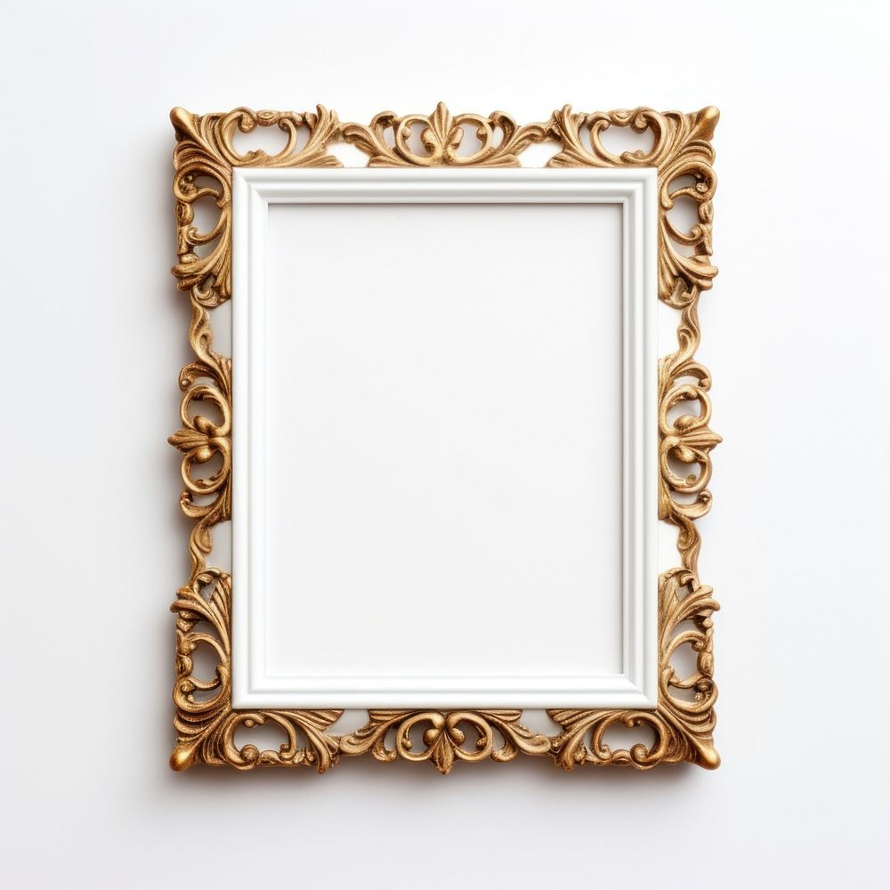 White and gold frame vintage photo white background architecture.