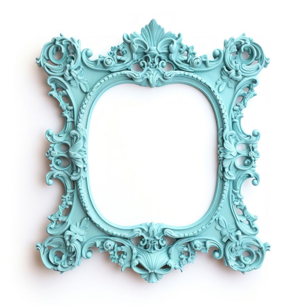 Turquoise frame vintage mirror white background architecture.