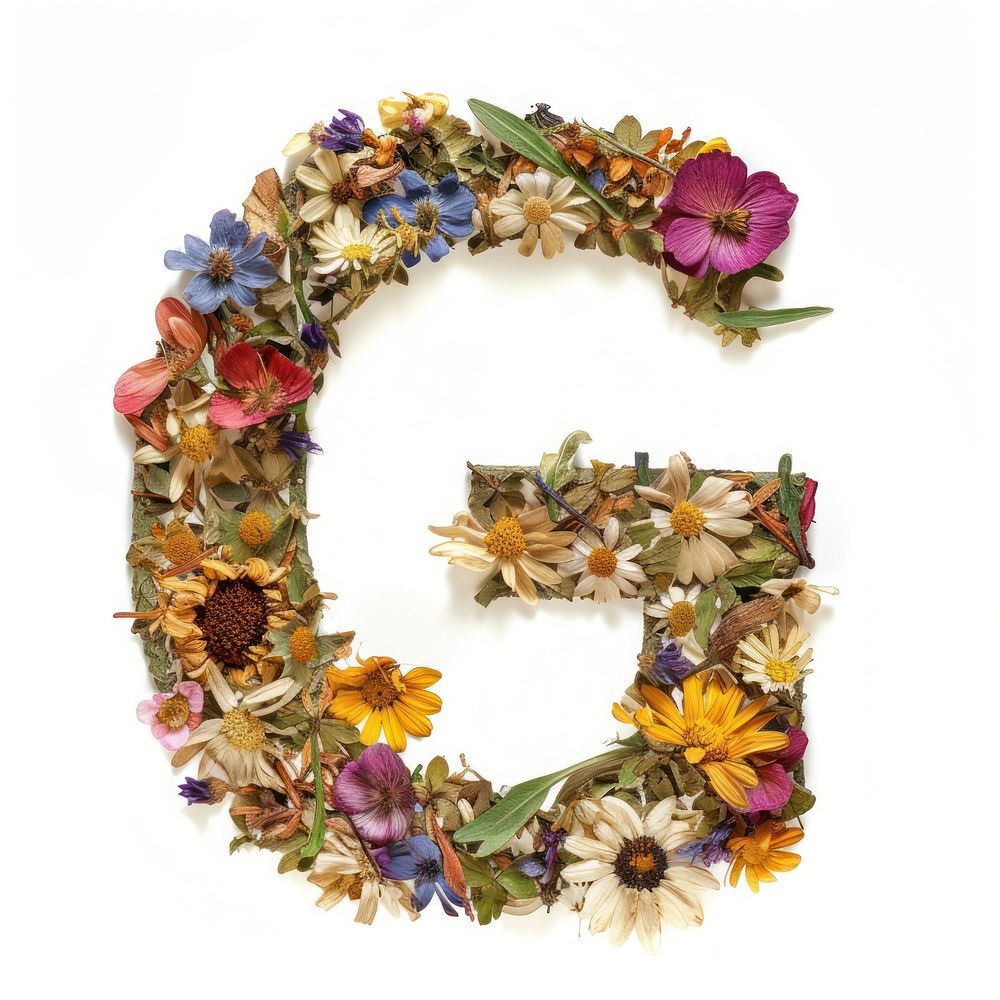 Alphabet G font flower wreath plant.