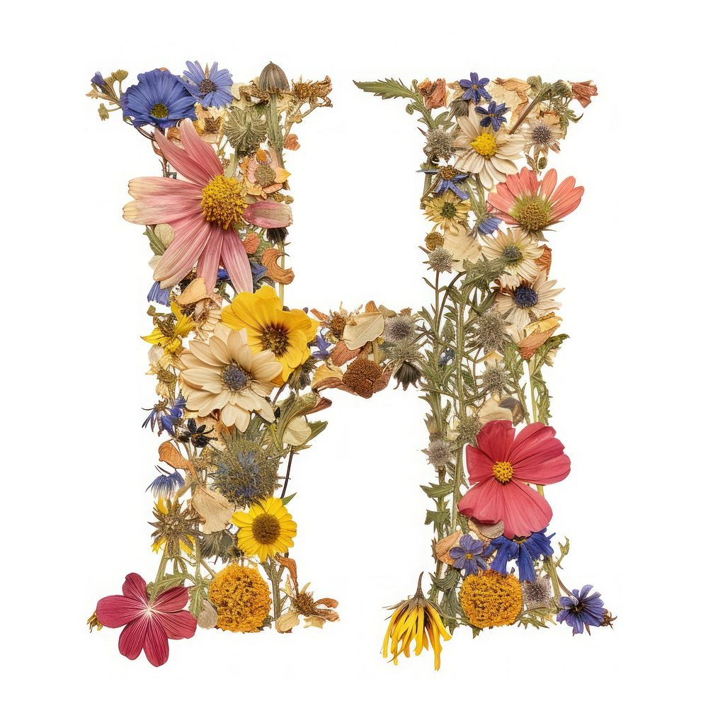 Alphabet H font flower art letter.