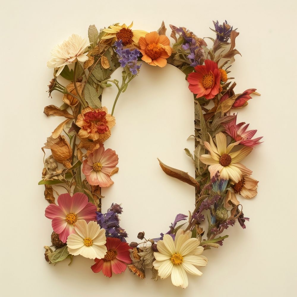 Alphabet O font flower wreath plant.