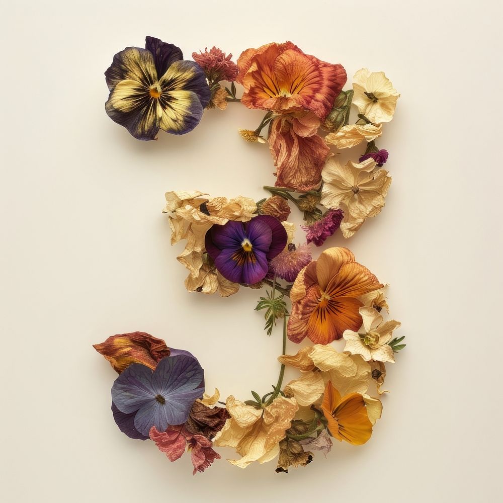 Alphabet Number 3 font flower art petal.