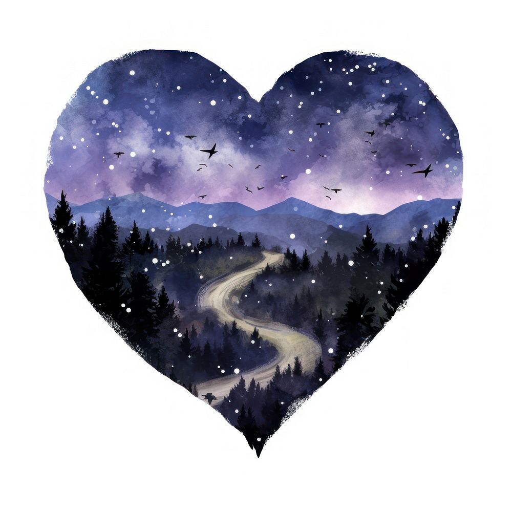 Heart watercolor night map landscape astronomy outdoors.