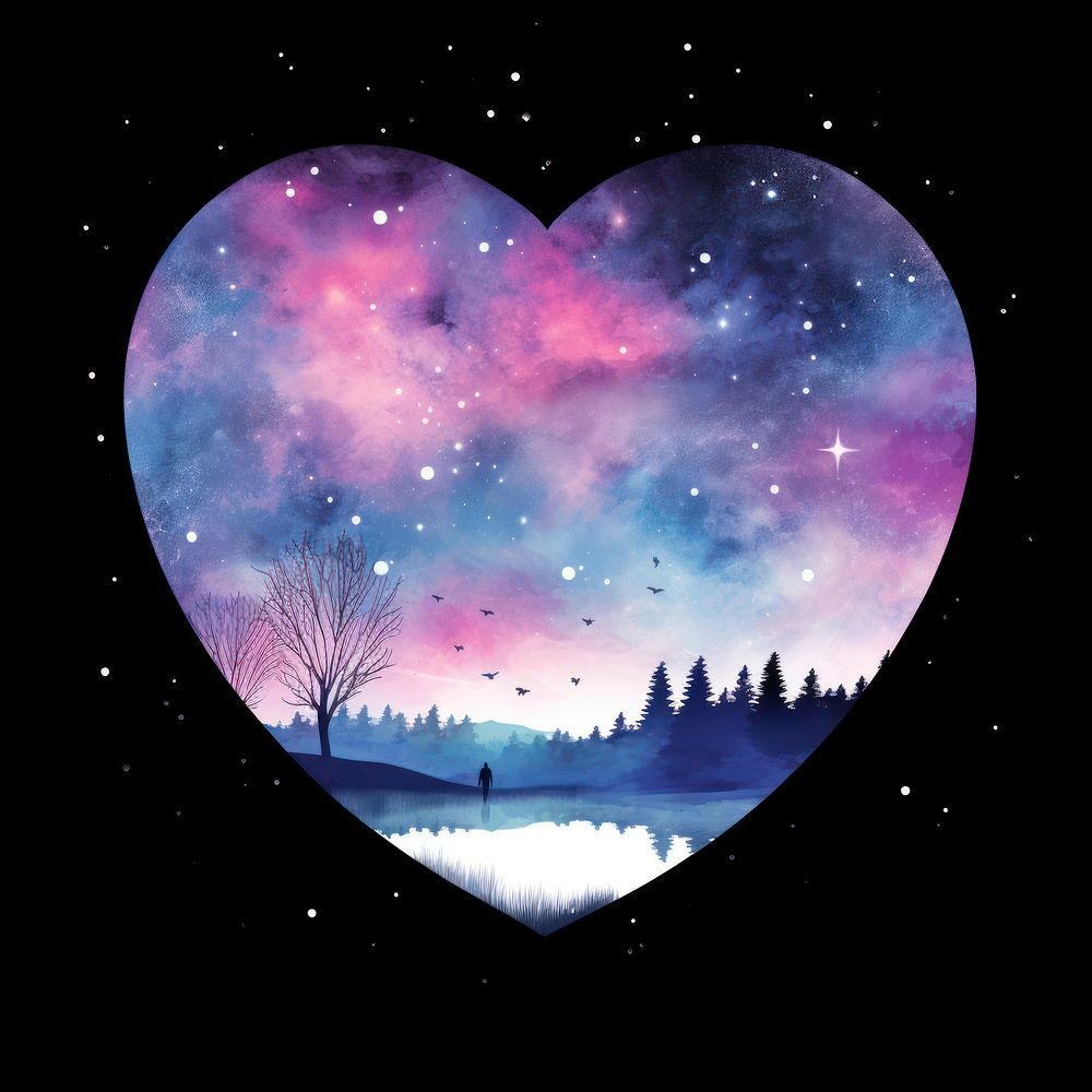 Heart watercolor night sky landscape astronomy outdoors.