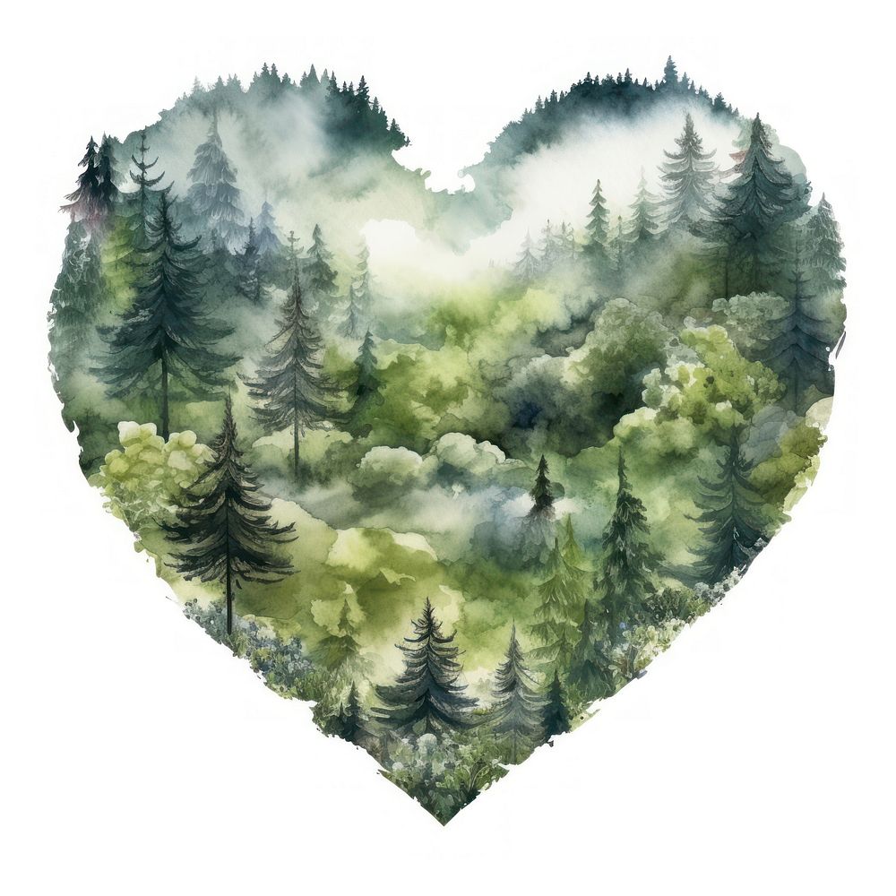 Heart watercolor forest landscape outdoors nature.