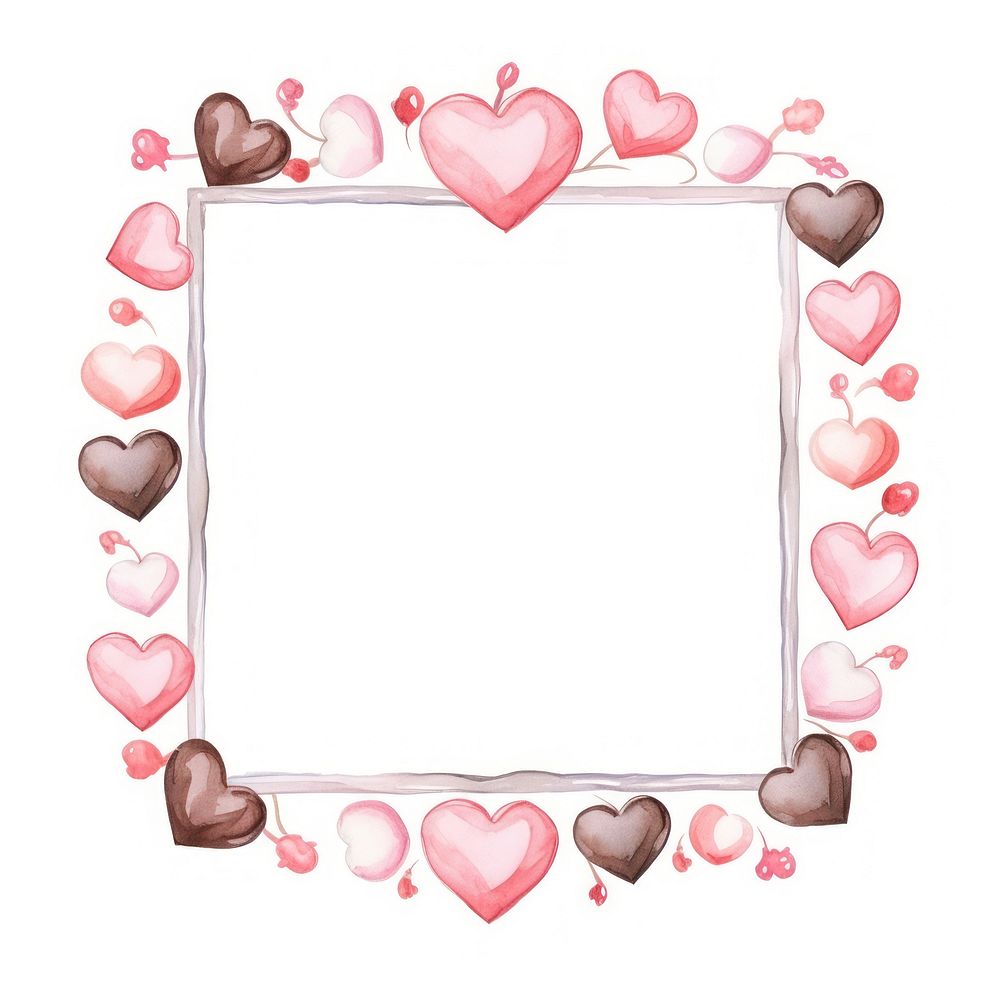 Valentine chocolate frame watercolor heart petal white background.