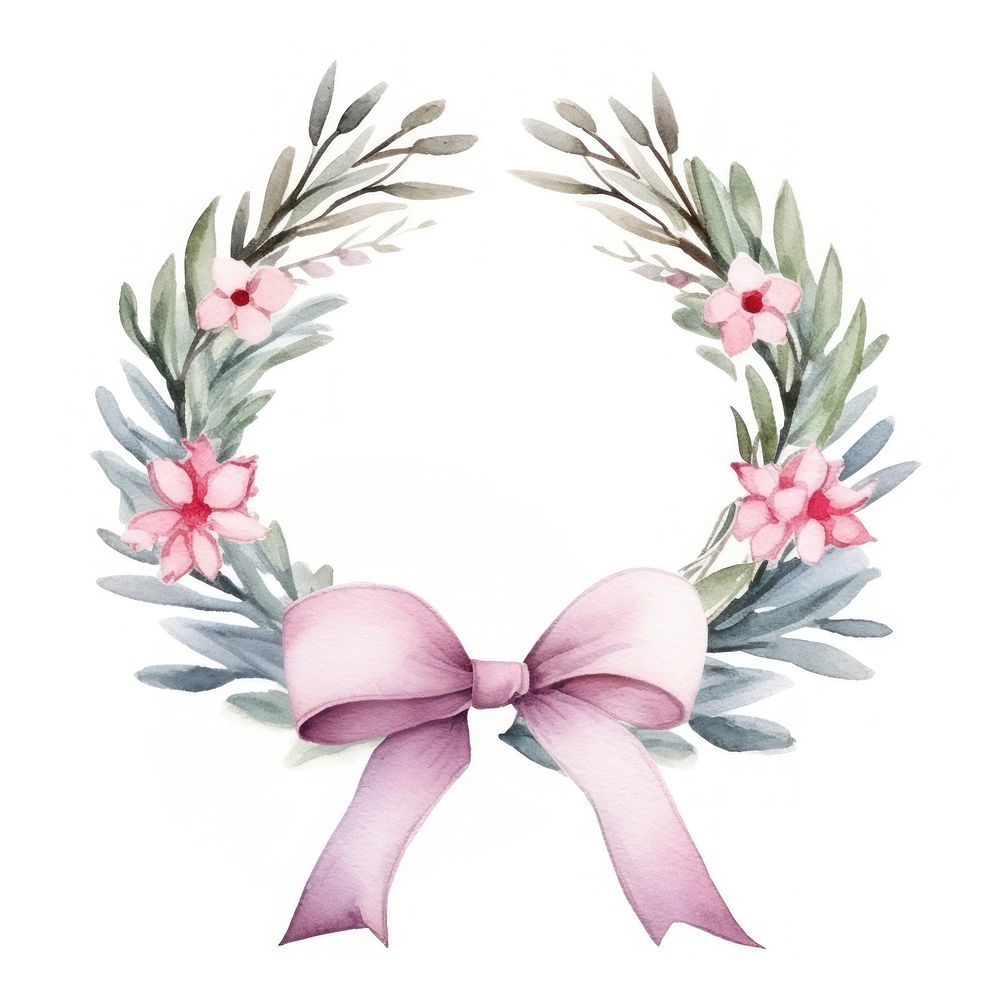 Bow frame watercolor wreath flower plant.
