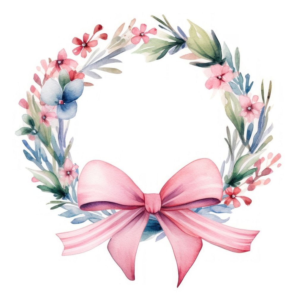 Bow frame watercolor wreath flower plant.