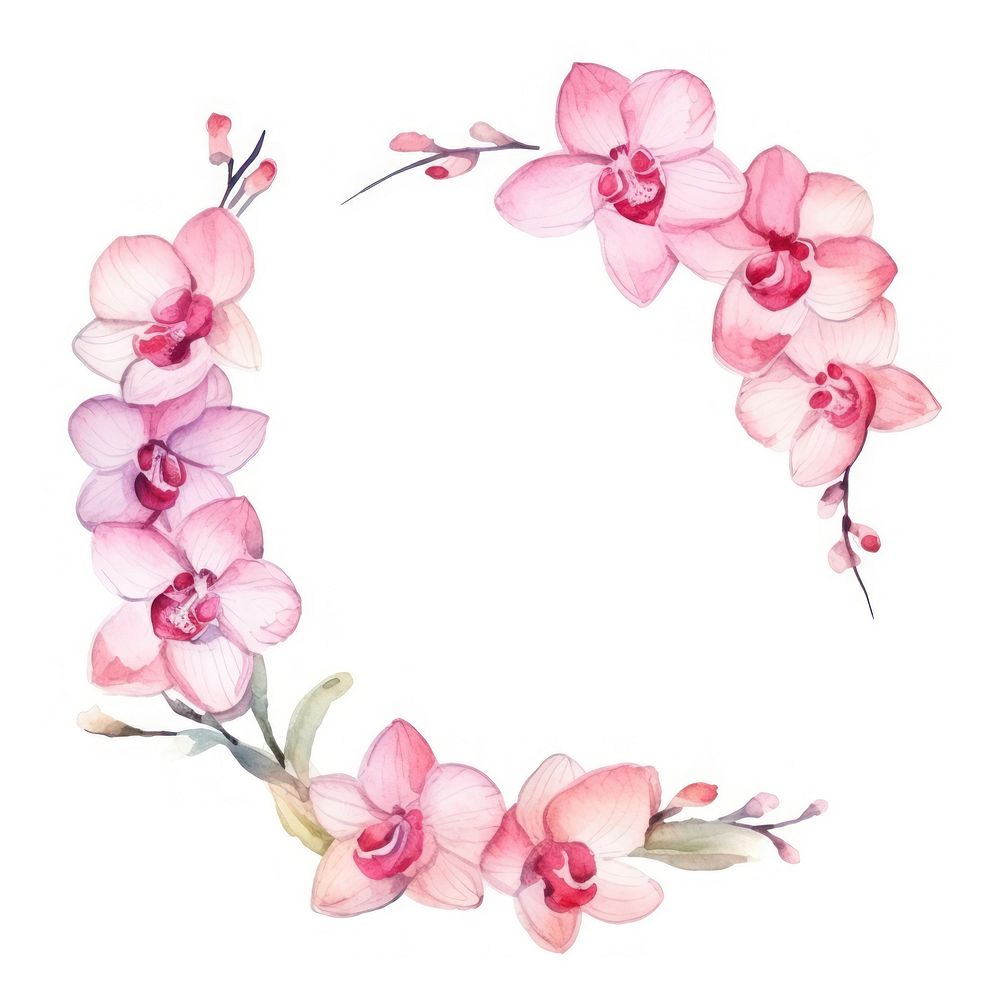 Orchids frame watercolor blossom flower wreath.