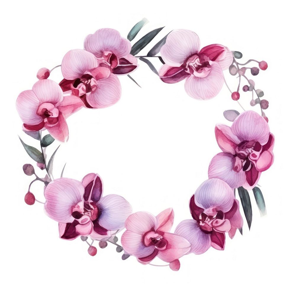 Orchids frame watercolor blossom flower wreath.